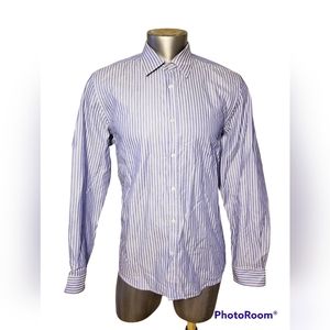 DESIGNER HUGO BOSS LIGHT BLUE WHITE ITALIAN CASUAL MEN SHIRT SIZE 43/44 XL